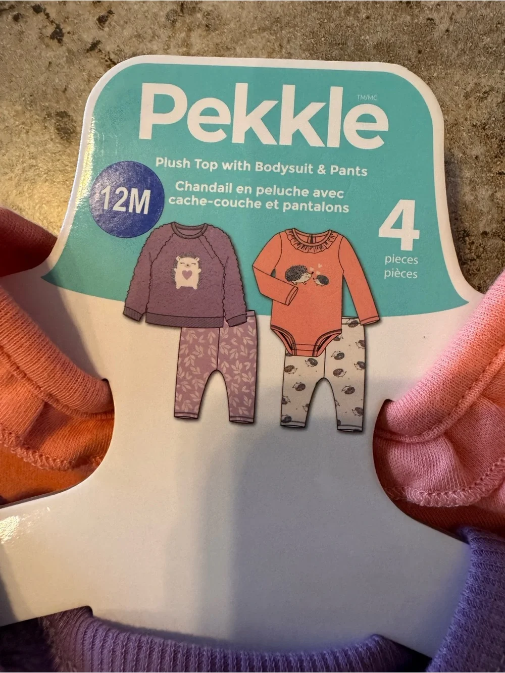 NWT Pekkle Infant 4-Piece Plush Outfit Set Baby Toddler Girl Size 12 Months